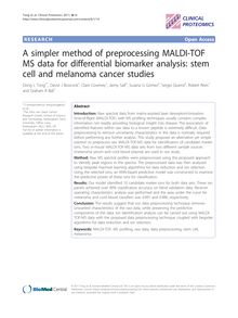A simpler method of preprocessing MALDI-TOF MS data for differential biomarker analysis: stem cell and melanoma cancer studies