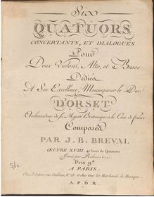 Partition violon 1, 6 Quatuors, Concertantes et dialogués pour 2 Violons, Alto et Violoncel