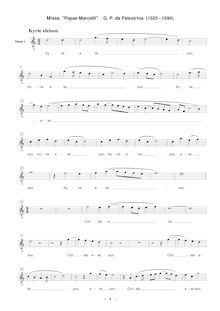 Partition ténor 1 , partie [G2 clef], Missa Papae Marcelli, Palestrina, Giovanni Pierluigi da