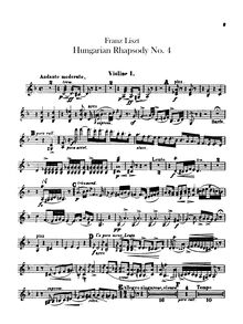Partition violons I, II, Hungarian Rhapsody No.12, C♯ minor, Liszt, Franz