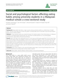 Social and psychological factors affecting eating habits among university students in a Malaysian medical school: a cross-sectional study
