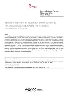 Agriculture irriguée et art bouddhique ancien au cœur du Taklamakan (Karadong, Xinjiang, IIe-IVe siècles) - article ; n°1 ; vol.49, pg 34-52
