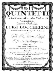 Partition violoncelle 1, 6 corde quintettes, G.277-282 (Op.13), 6 Quintetti per 2 Violini, Alto, et 2 Violoncelli Concertante, Op.13 par Luigi Boccherini