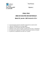 Mise en oeuvre des matériaux 2007 Ingénierie et Management de Process Université de Technologie de Belfort Montbéliard
