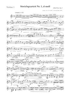 Partition violon 1, corde quatuor No.1, Streichquartett Nr.1 d-moll par Albin Fries