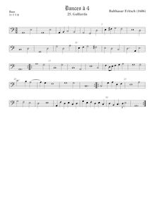 Partition viole de basse, basse clef, pavanes et Galliards à 4, Fritsch, Balthasar