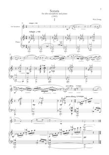 Partition Mvt.1, Sonata pour Alto Saxophone et Piano, Zwaag, Wim