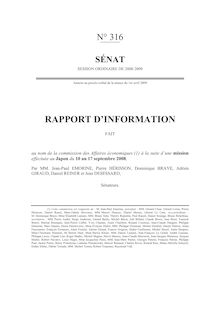 Rapport d information fait au nom de la Commission des affaires économiques à la suite d une mission effectuée au Japon du 10 au 17 septembre 2008