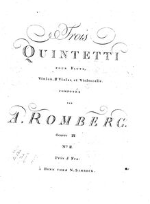 Partition flûte, 3 quintettes pour flûte et cordes, See below, Romberg, Andreas