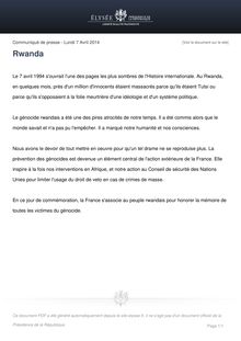 Rwanda : communiqué de l'Elysée