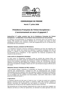 COMMUNIQUE DE PRESSE Présidence Française de l Union ...