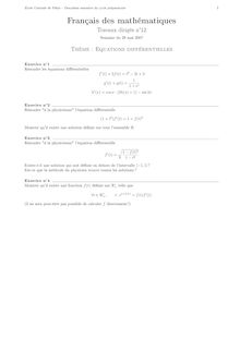 Travaux dirigés de français des mathématiques - FLE pour l entrée en CPGE scientifique, Equations différentielles