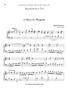 Partition , Basse de Trompette, Premier Livre d’Orgue, Op.16, Corrette, Michel