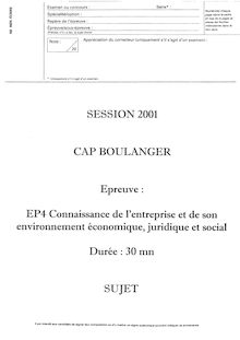 Connaissance de l entreprise et de son environnement économique juridique et social 2001 CAP Boulanger