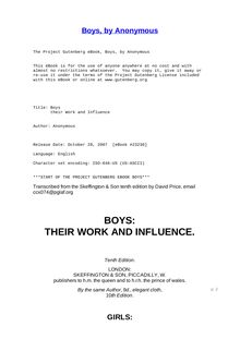 Boys - their Work and Influence