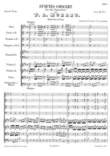 Partition complète, Piano Concerto No.5, 5, D major, Mozart, Wolfgang Amadeus