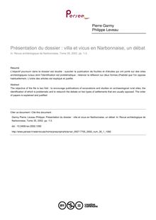Présentation du dossier : villa et vicus en Narbonnaise, un débat - article ; n°1 ; vol.35, pg 1-3