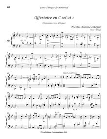 Partition 3, Offertoire en C sol ut♭ (N. Lebègue, 3e Livre), Livre d orgue de Montréal