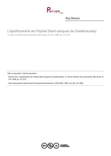 L apothicairerie de l hôpital Saint-Jacques de Castelnaudary  ; n°319 ; vol.86, pg 371-372
