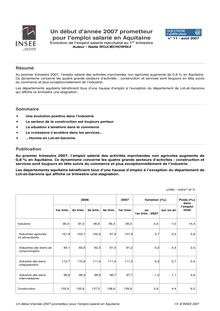 Un début d année 2007 prometteur pour l emploi salarié en Aquitaine