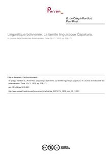 Linguistique bolivienne. La famille linguistique Čapakura. - article ; n°1 ; vol.10, pg 119-171