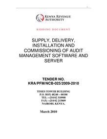 Tender -Audit Management Software and Server-KRA-PFM -NCB-025-2009-2010-Final