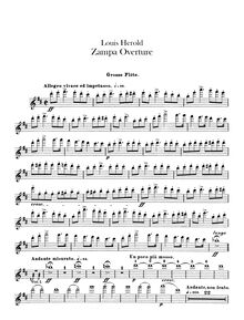 Partition flûte, Piccolo, Zampa, ou La fiancée de marbre, Opéra comique en trois actes