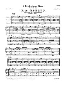 Partition complète, 6 Ländlerishe Tänze, Country Dances ; German Dances par Wolfgang Amadeus Mozart