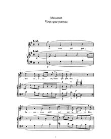 Partition complète (G Major: haut voix et piano), Vous qui passez