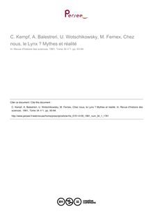 C. Kempf, A. Balestreri, U. Wotschikowsky, M. Fernex, Chez nous, le Lynx ? Mythes et réalité  ; n°1 ; vol.34, pg 93-94
