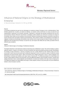 Influence of National Origins on the Strategy of Multinational Enterprise - article ; n°4 ; vol.23, pg 547-562