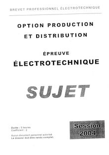 Electrotechnique appliquée 2004 BP - Electrotechnique option Distribution