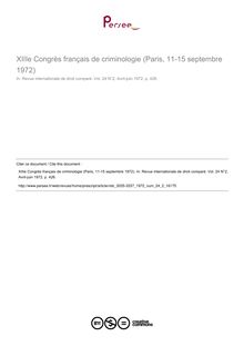 XIIIe Congrès français de criminologie (Paris, 11-15 septembre 1972) - autre ; n°2 ; vol.24, pg 426-426