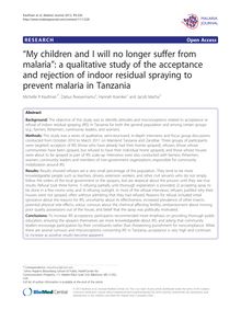 “My children and I will no longer suffer from malaria”: a qualitative study of the acceptance and rejection of indoor residual spraying to prevent malaria in Tanzania