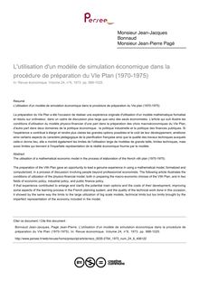 L utilisation d un modèle de simulation économique dans la procédure de préparation du VIe Plan (1970-1975) - article ; n°6 ; vol.24, pg 988-1025