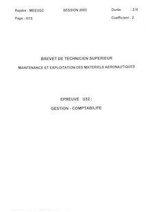 Gestion - comptabilité 2003 BTS Maintenance matériels aéronautiques