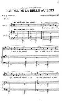 Partition complète (D Major: medium voix et piano), Rondel de la belle au bois