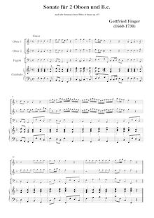 Partition Sonata No.3, sonates à deux flûtes et basse, Finger, Godfrey