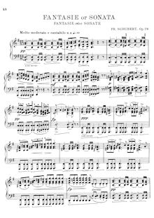 Partition complète, Piano Sonata No.18 en G major, Fantasie / Andante, Menuetto und Allegretto par Franz Schubert