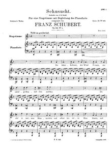 Partition complète, Sehnsucht, D.879 (Op.105 No.4), Longing, Schubert, Franz par Franz Schubert