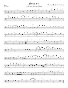 Partition viole de basse, basse clef, O sacrum convivium à 4, In Festo Corporis Christi Cum paribus vocibus