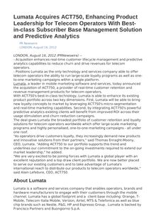 Lumata Acquires ACT750, Enhancing Product Leadership for Telecom Operators With Best-in-class Subscriber Base Management Solution and Predictive Analytics