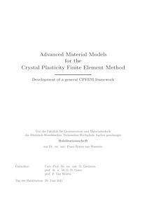Advanced material models for the crystal plasticity finite element method [Elektronische Ressource] : development of a general CPFEM framework / Franz Roters