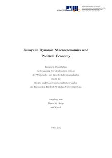 Essays in Dynamic Macroeconomics and Political Economy [Elektronische Ressource] / Marco M. Sorge. Rechts- und Staatswissenschaftliche