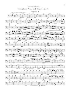 Partition basson 1, 2, Symphony No.5, Symfonie č.5, F major, Dvořák, Antonín