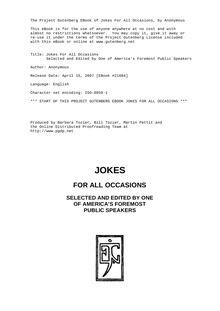 Jokes For All Occasions - Selected and Edited by One of America s Foremost Public Speakers
