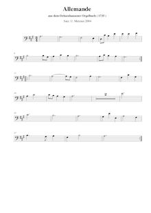 Partition Stimme 3 (basse clef), Allemande 1735, Satz zur Melodie einer Allemande des Ochsenhausener Orgelbuchs