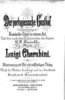 Partition complète, L’hôtellerie portugaise, Opéra comique en un acte par Luigi Cherubini