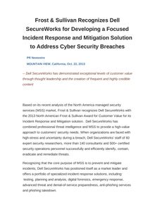 Frost & Sullivan Recognizes Dell SecureWorks for Developing a Focused Incident Response and Mitigation Solution to Address Cyber Security Breaches