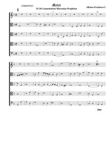 Partition , De Lamentatione Hieremiae Prophetae - original keyComplete score (Tr T T T B), Motets